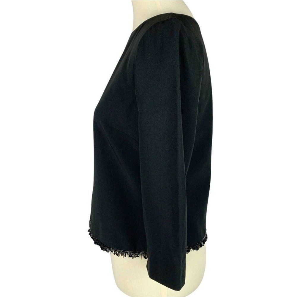 Ann Taylor Black Classic Beaded Hem Back Zipper 3/4 Sleeve Top Blouse Women’s 4 - Picture 4 of 12